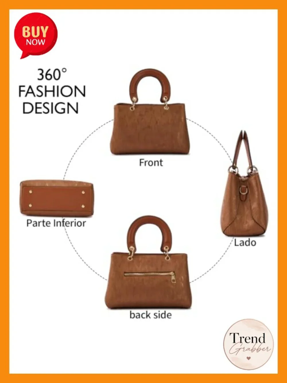 PU Leather Satchel Handbag Top Handle with Adjustable Strap 3 Compartments